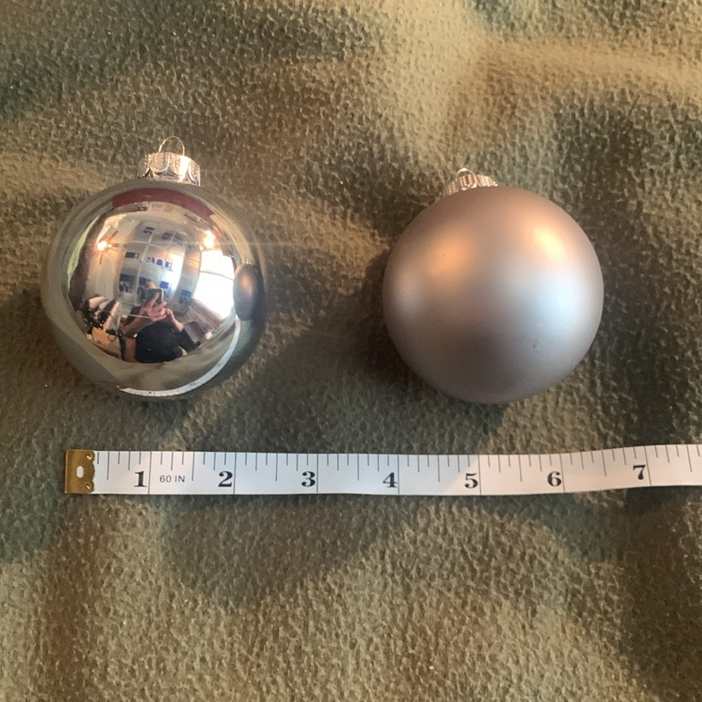 Holiday Living silver glass 2” ornaments. 4 shiny. 4 matte. Silver tops. Box - Picture 7 of 7